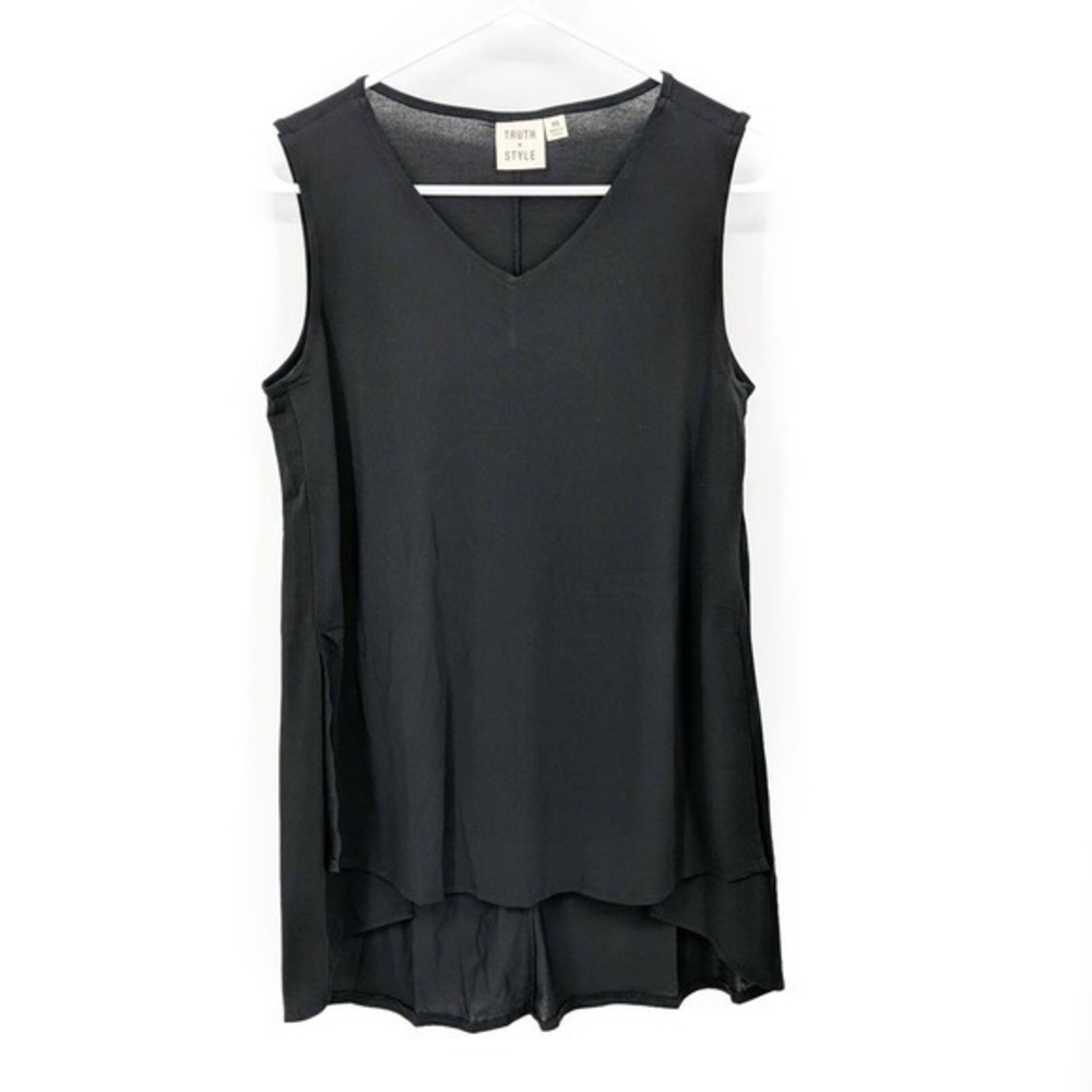 Truth + Style Printed A-Line Sleeveless Jersey Knit Top Black Women's Size XS